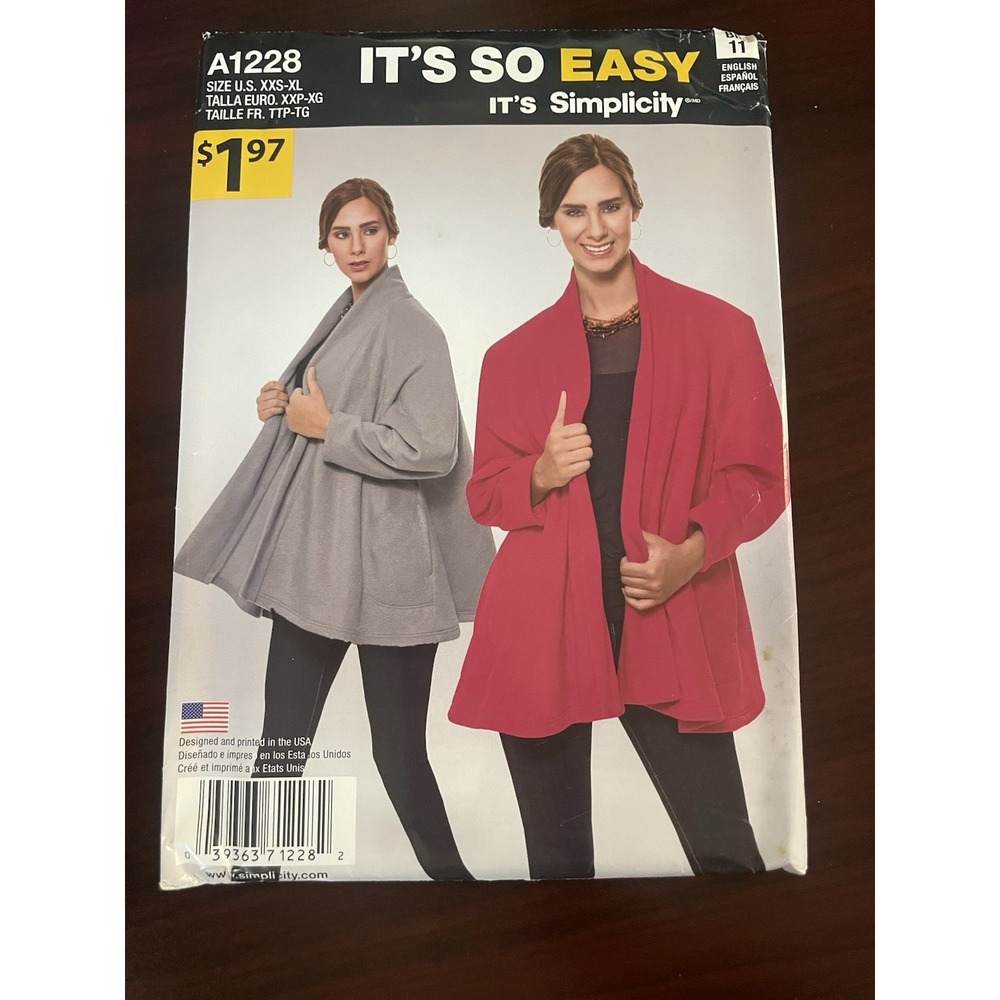 Simplicity A1228 It's so Easy Sewing Pattern Women's Shawl/Cardigan Size XXS-XL